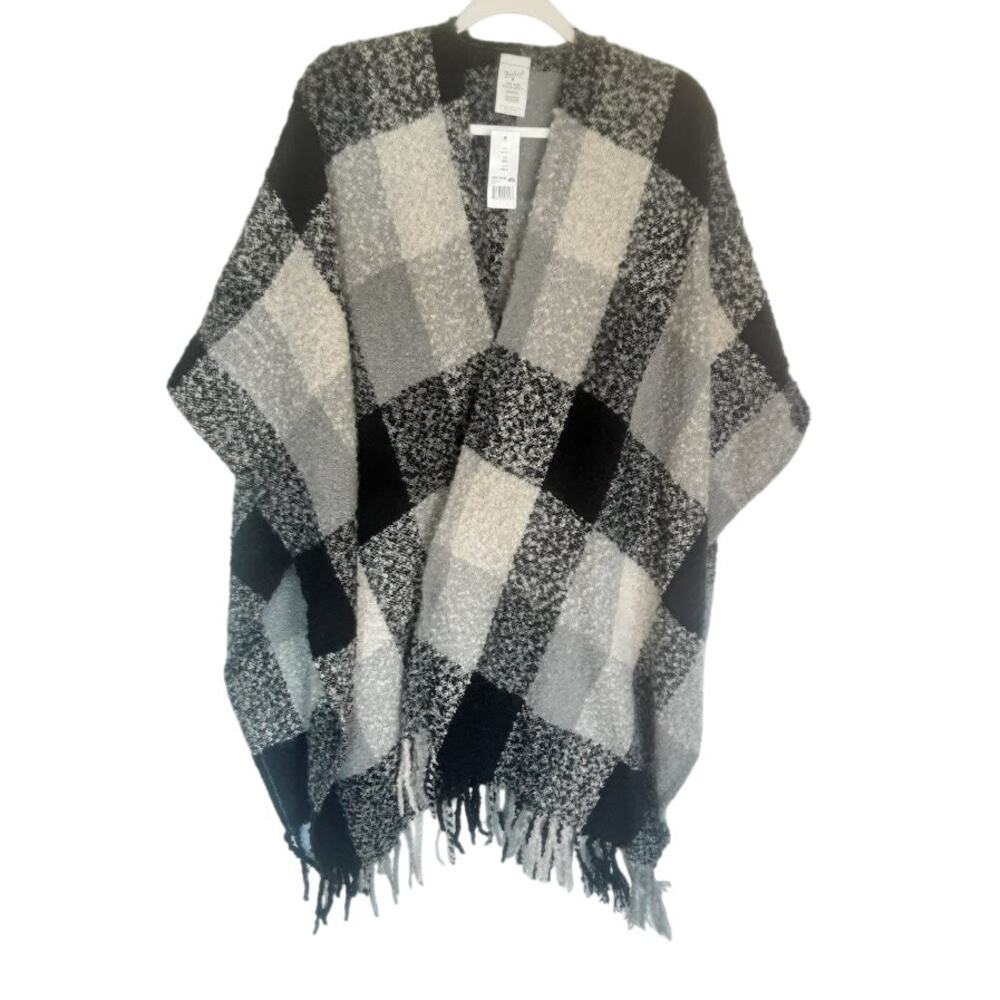 Woolrich‎ Amelia Plaid Bouclé Poncho Cape OSFA Fringe Wrap Shawl NWT